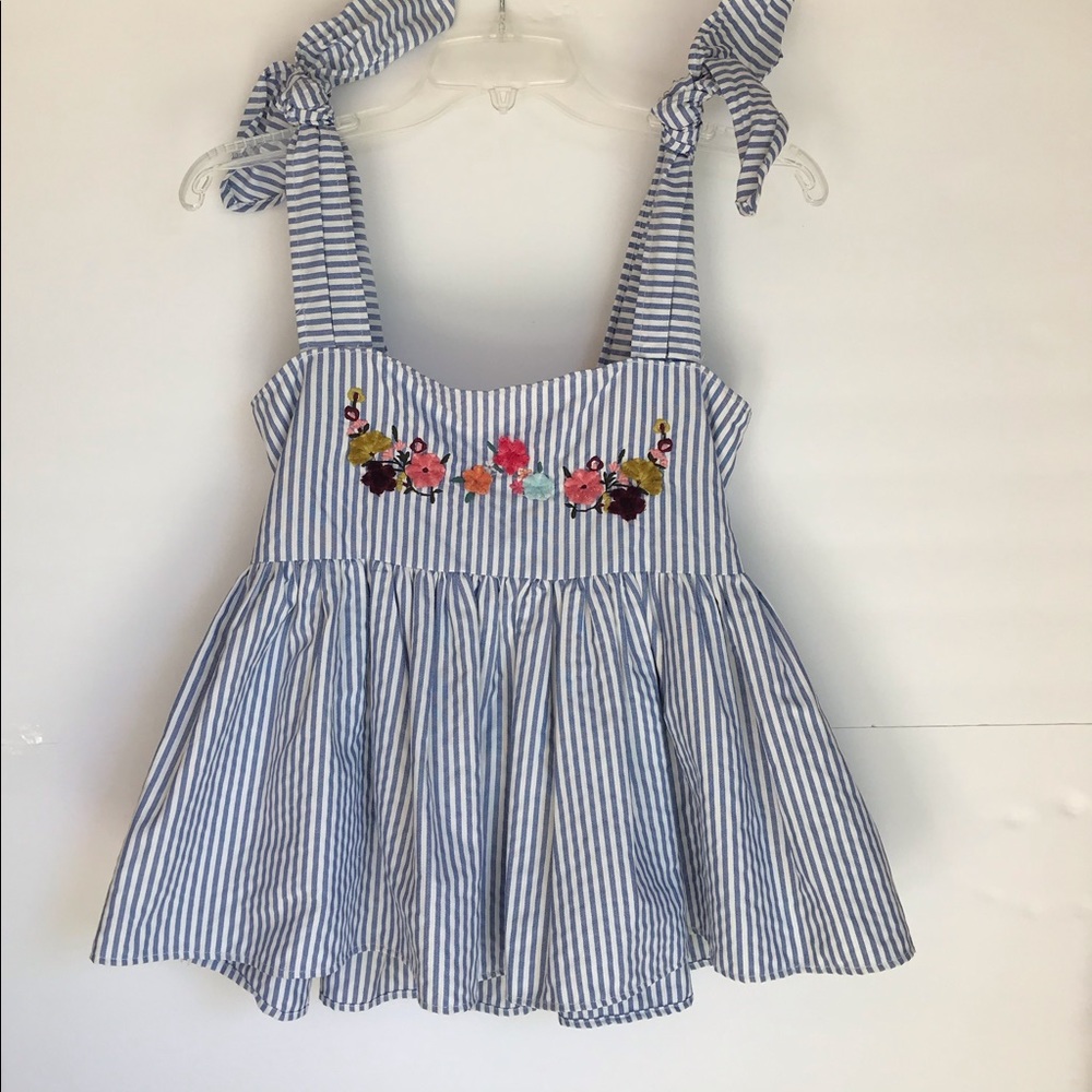 Women’s blue stripped shoulder tie top